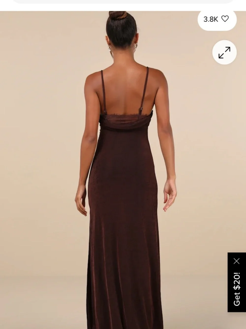Complete Catch Brown Backless Lace Ruched Maxi Dress - Picture 2 of 5